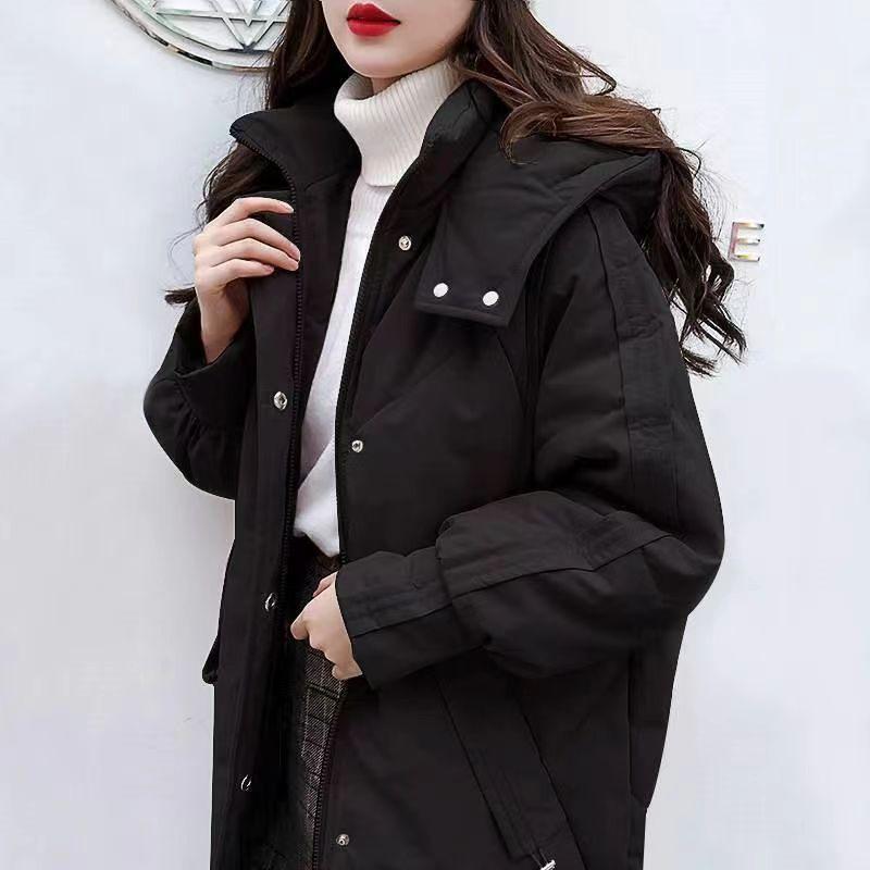 Women's Mid-Length Ultra-Thick Cotton Jacket Loose Fit Fashionable Korean Style Outerwear Winter Coat Collar Zipper