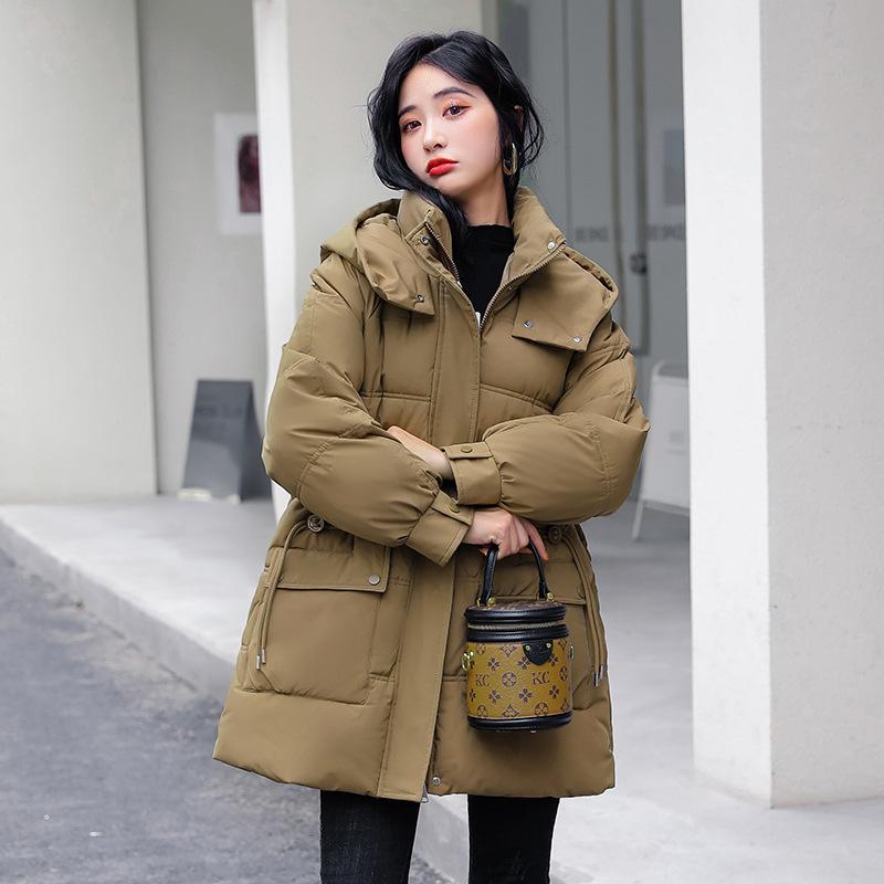 

Женское зимнее толстое пуховое пальто средней длины, новое 2025 года, приталенное, корейская хлопковая куртка XXL кофейный