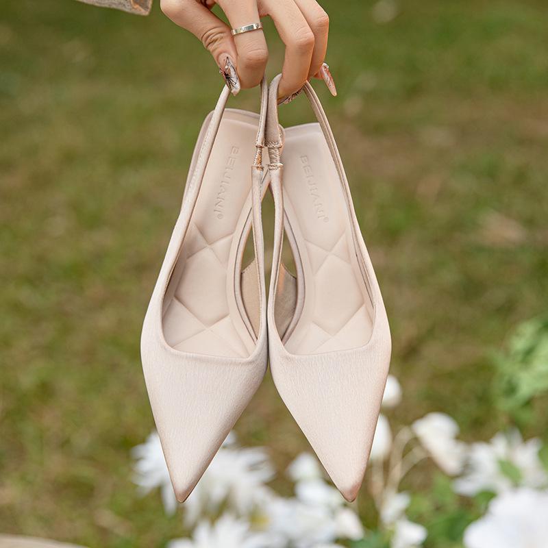 Women's Solid Color Stiletto Heels with Back Strap and Pointed Toe for Spring/Summer 2024