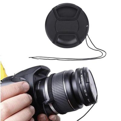Tampa de Lente de Encaixe Frontal Central de Plástico Universal 52/55/58/62/67/72/77mm Para Canon Anti-perda Com Corda Lente Nikon