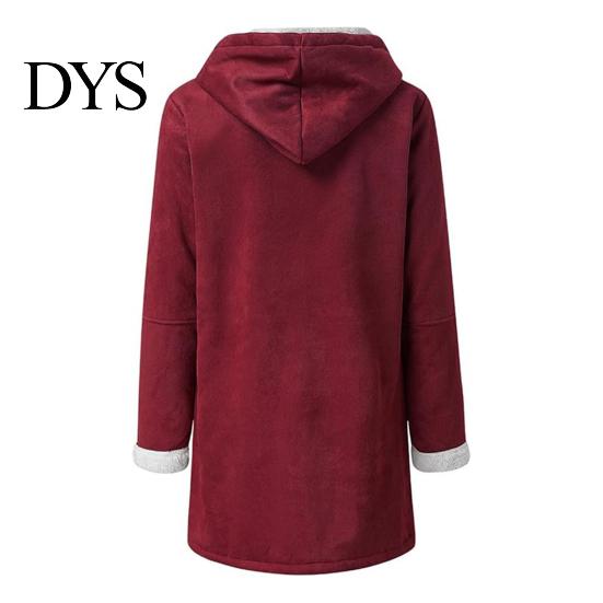 Autumn Coat Lady Winter with Hood And Pockets Thickened Fleece-lined Faux Suede Outerwear Mid Length Thermal Jacket Long Sleeve Outdoor Casual