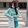 Mint Green Round Neck Curved Front Shoulder Sun Protection T-Shirt Women's Long Sleeve Early Autumn Waist Slim Fit Bottoming Top