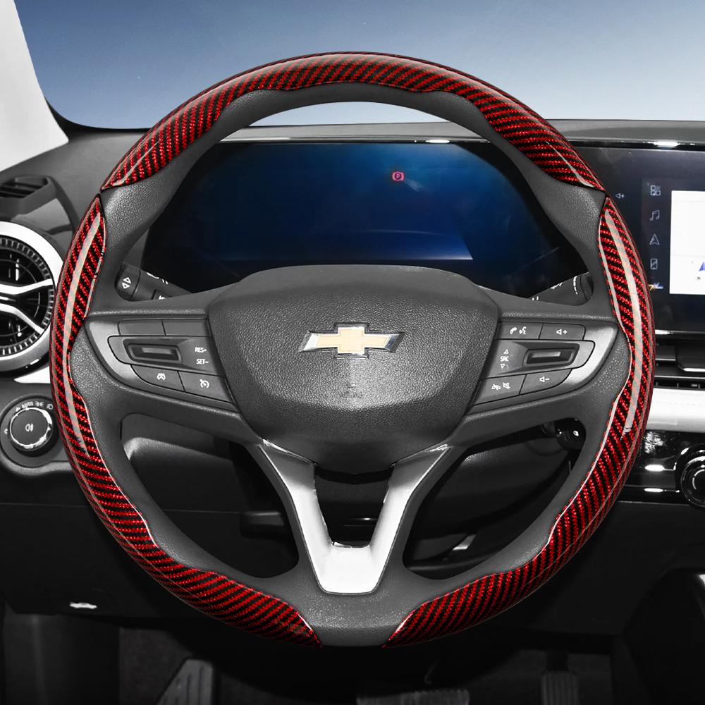 Suitable for Chevrolet Carbon Fiber Texture Steering Wheel Cover with Segmented Quick-Release Design, Durable, for Silverado, Equinox, Trax, Onix