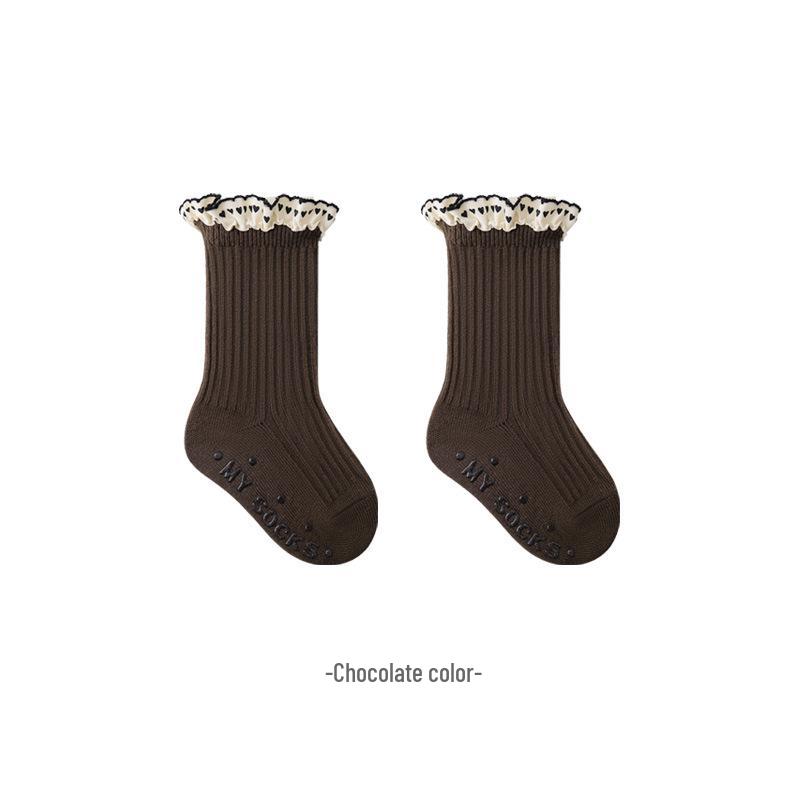 Autumn-Winter Lace Princess Mid-Calf Socks for Girls - Retro Forest Korean Style Cotton
