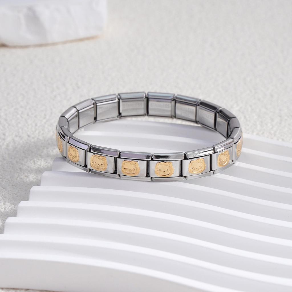 Italian Stainless Steel Love Heart & Star Modular Bracelet - Detachable Elastic Watch Band, European & American Fashion.