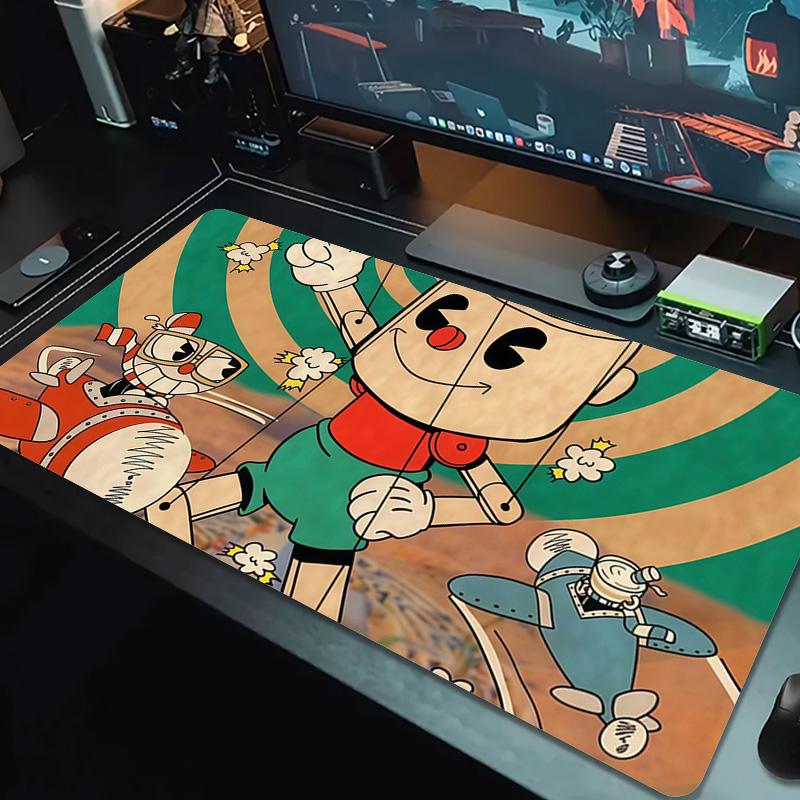 Cuphead & Mugman Druck Kissen Rutschfest Laptop Tablet Großes Mauspads XXL Matte Mini-PC Spielmatte Mit Verriegelter Kante