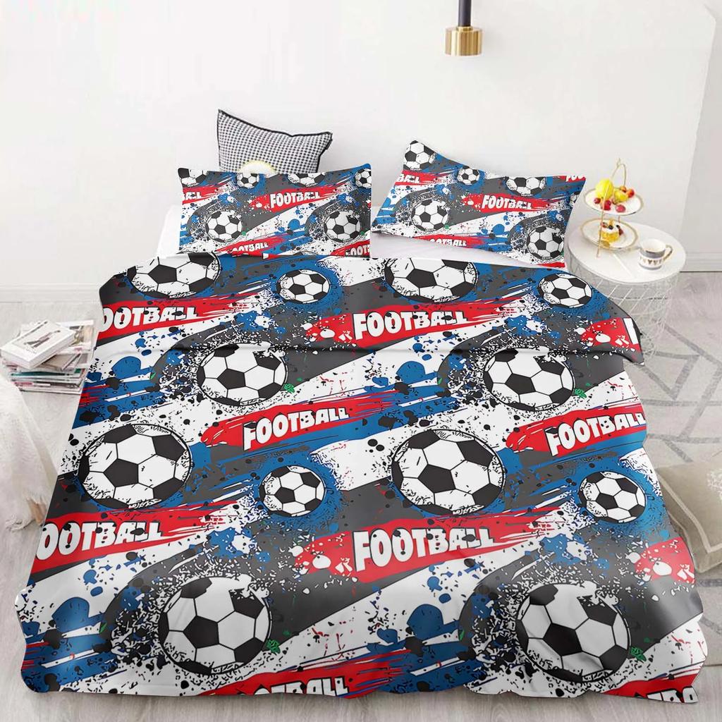 Cartoon Duvet Cover Set Football Graffiti 3D Soccer Ball Bedding Set For Boys Teens Sports Theme Bed Linen With Pillowcases
