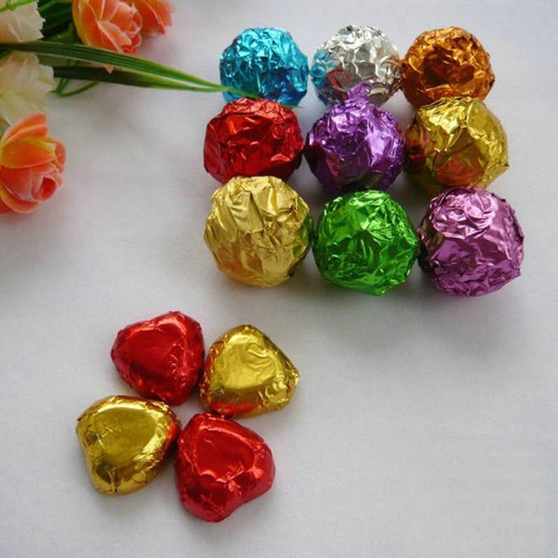 100pcs 4inch (10cm) Chocolate Candy Wrappers Aluminium Foil Paper Wrapping Square Sweet Lolly Dessert Food Tin Foil Wrappers