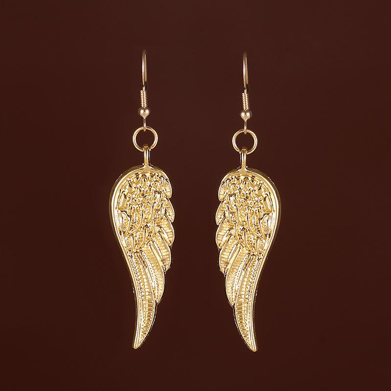 Gothic Retro Black Sliver Color Angel Wing Feathers Pendant Dangle Earrings for Women Hallowmas Party Jewelry Accessories Gifts