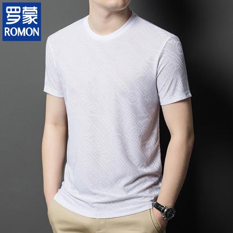 ROMON Men's Ice Silk Jacquard Round Neck T-Shirt