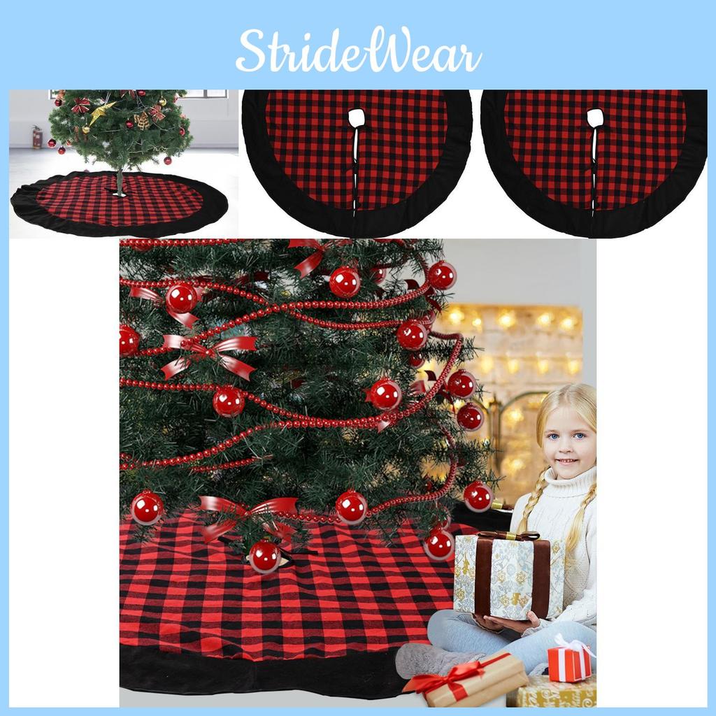 Elegant Red And Black Checkered Plush Christmas Tree Skirt Perfect For Festive Celebrations