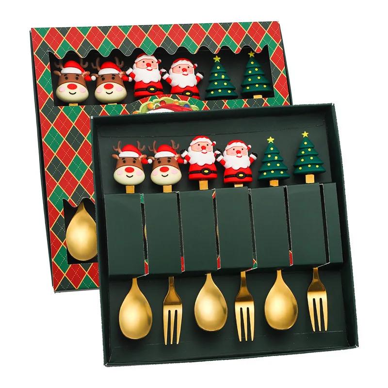 Christmas Spoon and Fork Set Household Creative Tableware Removable Forks Coffee Tea Dessert Spoon and Fork Exquisite Gift Sets