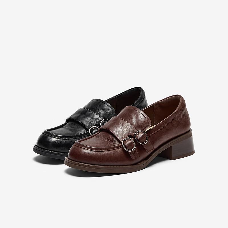 Bata Le Women's Loafers Cowhide Commuter Chunky Heel Shoes