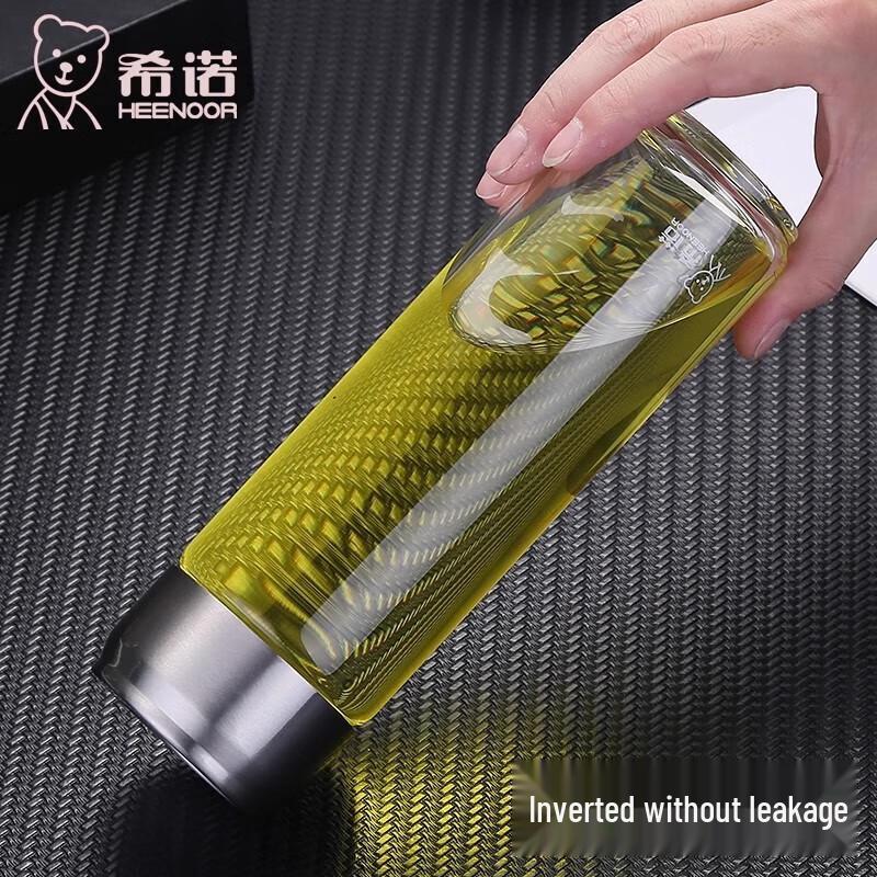 HEENOOR Portable Single-Layer Glass Water Bottle with Handle