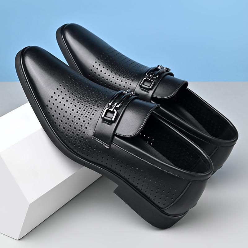 

Spring and Autumn New Black Leather Shoes Business Breathable Leather Shoes Gentlemen s Casual Shoes Perforated Shoes Breathable 44 чёрный