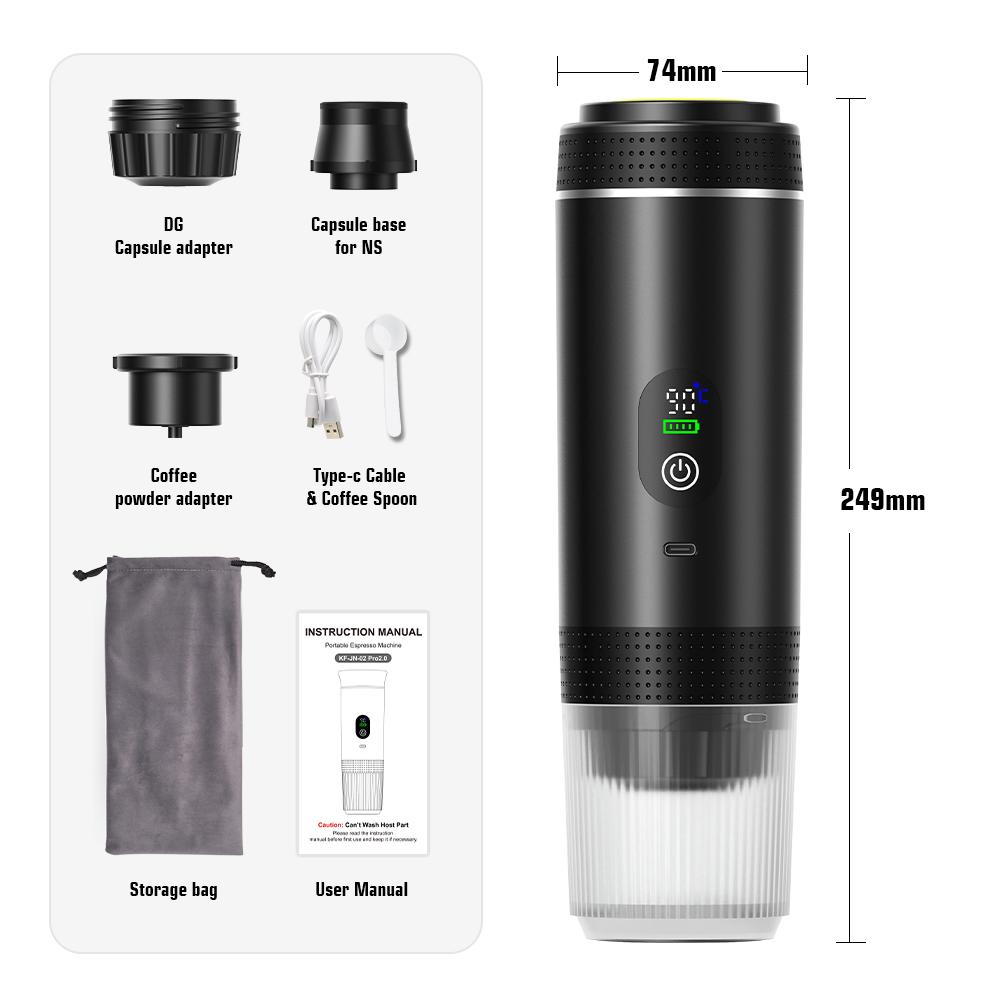 Foombthe 3-in-1 Capsule Coffee Maker With Digital Display Portable Espresso Coffee Machine for Car & Home Camping Coffee Maker