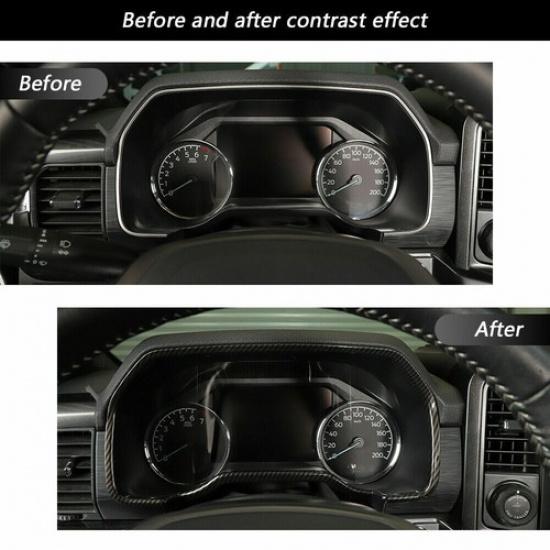 Interior Dashboard Meter Panel Frame Cover Trim for Ford F150 + Carbon Fiber