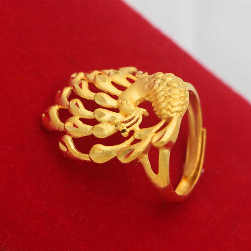 Gold Shop Same Style 9999 24K Real Gold Women'S Gold Ring With Opening Golden Peacock Phoenix New Gift Exquisite Luxury Jewelry