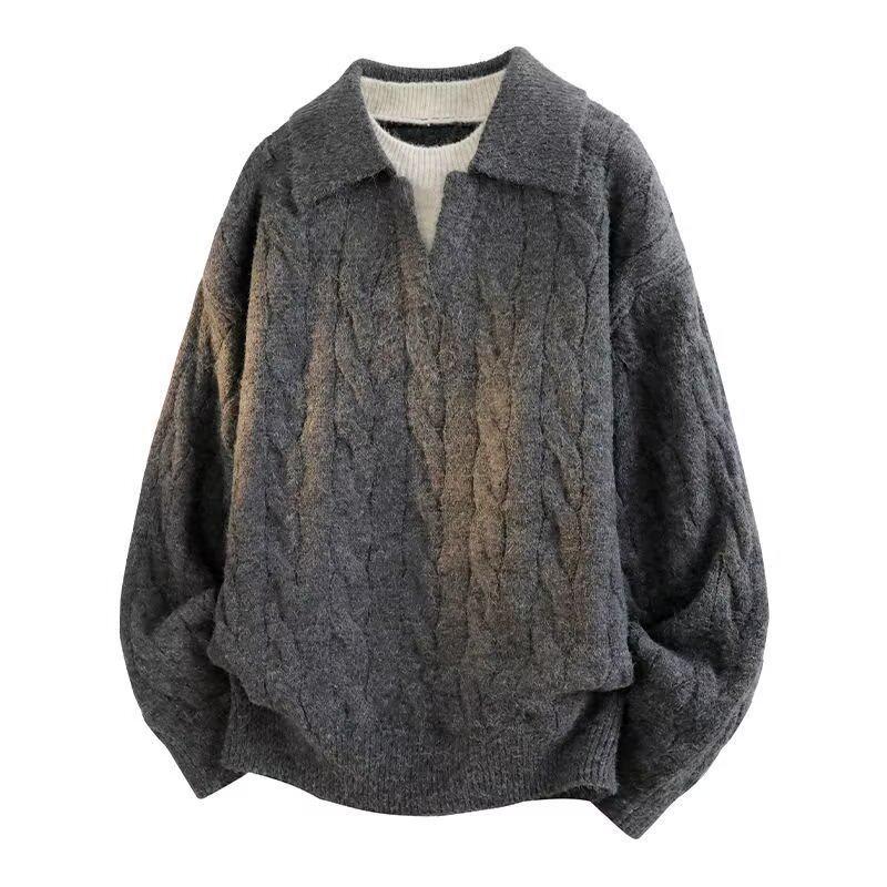 Men’s V-Neck Cable Knit Polo Sweater - Autumn/Winter Business Outerwear