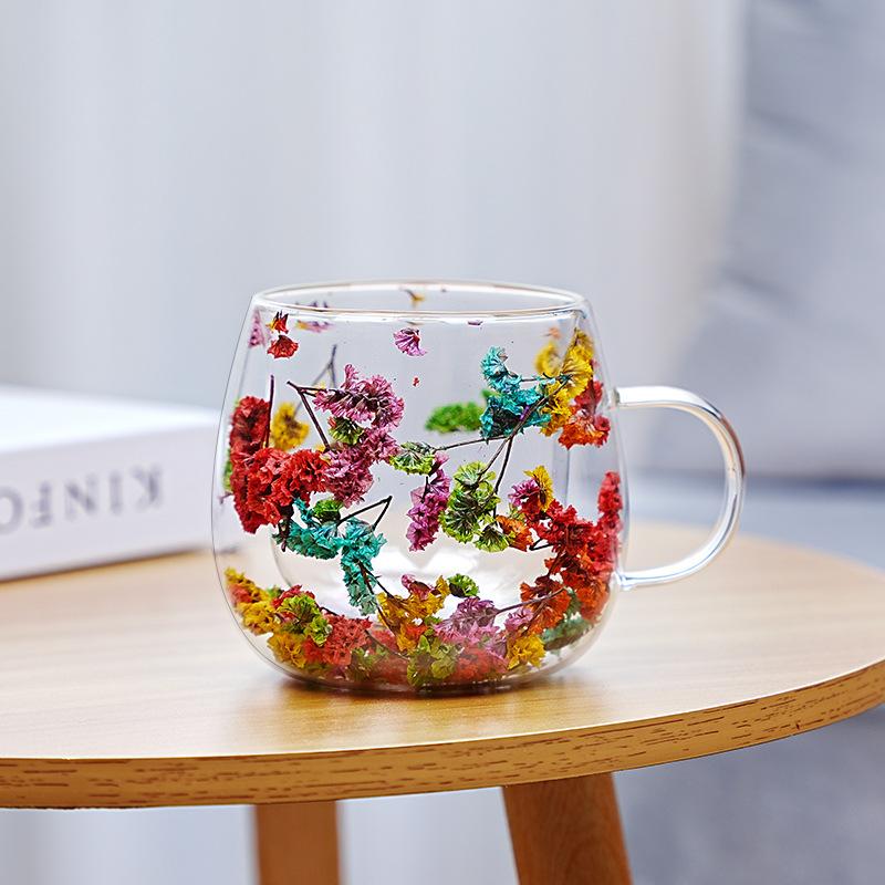 Dried Flower Hot Coffee Cups for Hot Drinks Tea 250ml Cofee Cup Borosilicate Glass Vasos Para Cafe Office Beverage Mug