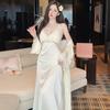 French pajamas women's summer ice silk suspender nightgown two-piece set sexy back waist thin nightgown with chest pad