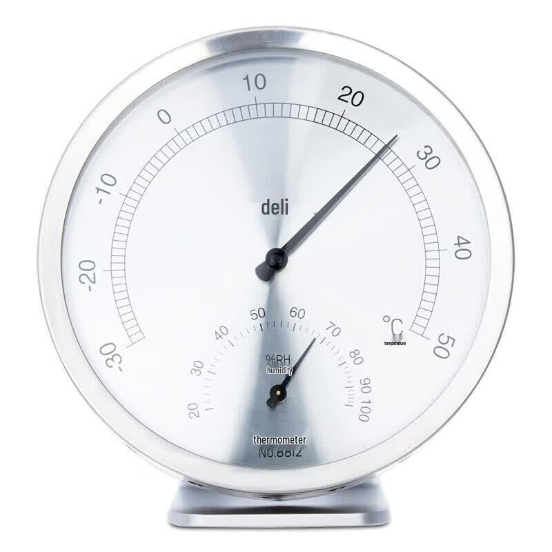 Deli Stainless Steel Indoor Thermometer Hygrometer