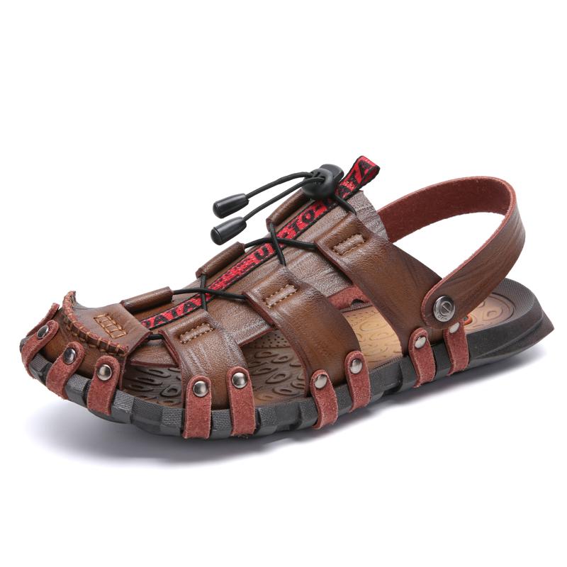New Trend Mens Casual Slippers Dual-Purpose Leather Sandals for Men Summer Fashion Beach Shoes Male Non-slip Open-toe Half Drag