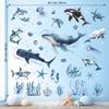 Decowall Sea Animal Wall Watercolor and Dolphin Design for and Removable Wall Decorations for Educational and Toddlers Stickers, Whale, Shark, Kids'