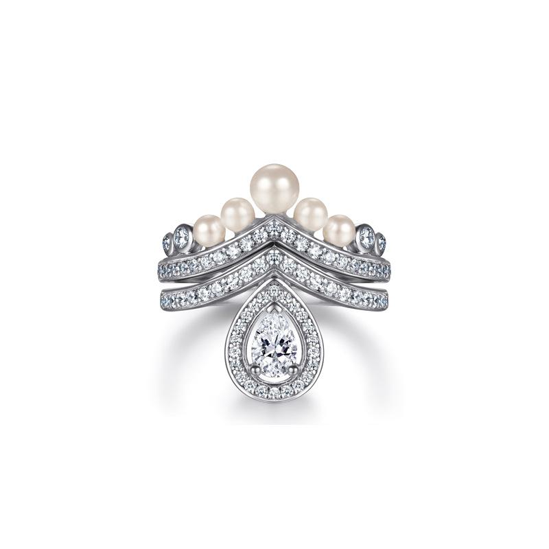 S925 Silver Ring Women's Pearl Fashion Elegant Set Ring Water Drop Shape Multi-Wear Diamond Ring