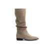 Sheepskin~ Retro pointed thick heel stacked boots inner height increase western cowboy boots women's medium tube thin boots