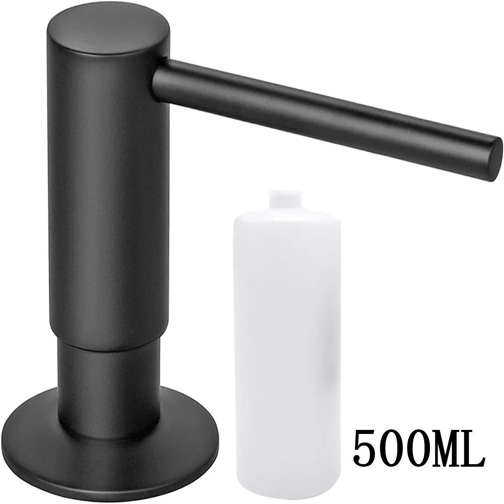 Built-in Pump Kitchen Liquid Soap Bottle 500ml Brass Brushed Nickel Soap Dispenser Black Kitchen Sink Soap Dispenser with Tube