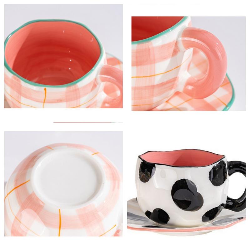 300ML Ceramic Mug Flower Heart Pattern Cute Hand Pinched Irregular Creative Style Coffee Cup Breakfast Milk Afternoon Tea Cups