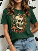 Unisexs Fashionable Casual Shortsleeve Halloween Tshirt With Spooky Skull Print And Round Neckline Perfect For Holiday Parties