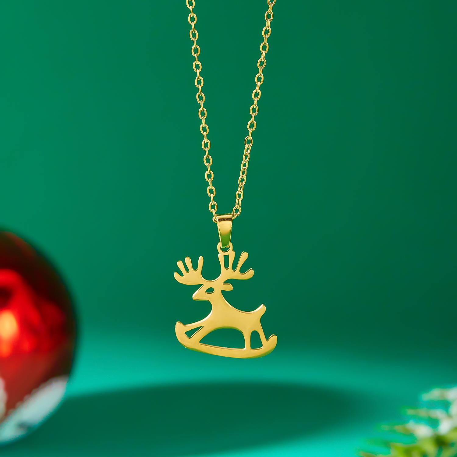 Stainless Steel Necklace Christmas Tree Elk Snowflake Pendant Chain Fashion Charm Necklace Women Zircon Party Friends Gift