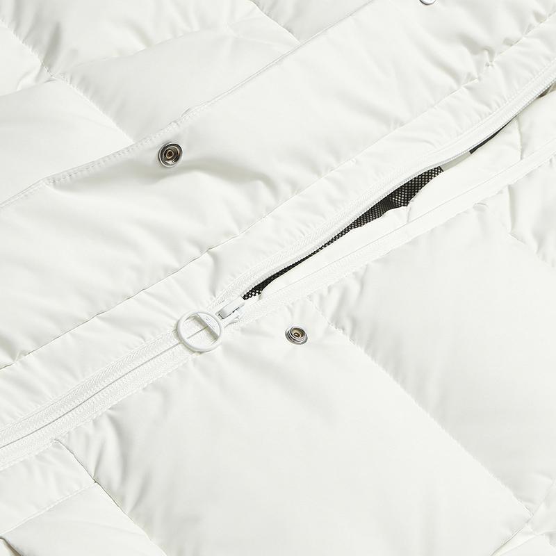 Fila Fitness Fashion Simple Warm Goose Down Windproof Versatile Loose Long Hooded Down Jacket Women Outerwear Starlight-White A61W541904FWT