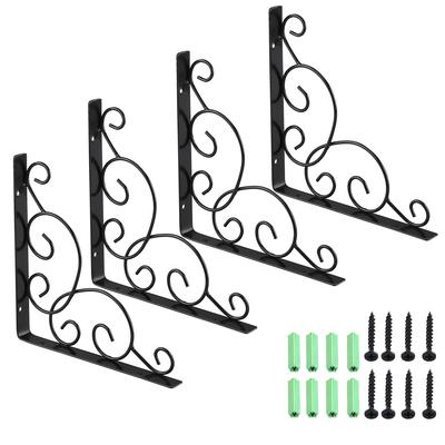 4Pcs Vintage Iron Shelf Brackets Floral Pattern Triangle Shape Strong Hold for Wall Mounted Bookrack Calpboard Stb Holder