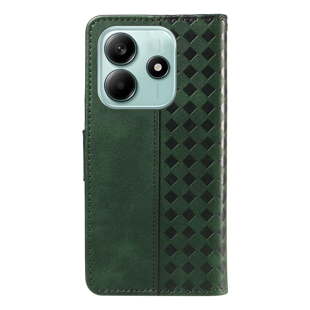 For Xiaomi Poco M7 Pro 5G/Xiaomi Redmi Note 14 5G Leather Case Wallet Stand Grids Imprinted Phone Cover with Strap