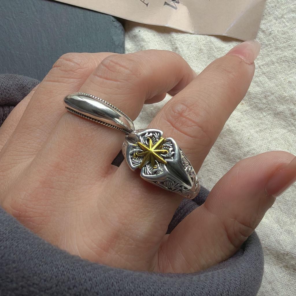 925 Sterling Silver Rings for Women Couple Minimalist Handmade Simple Retro Yellow Star Ring Fine Jewelry Gift Prevent Allergy