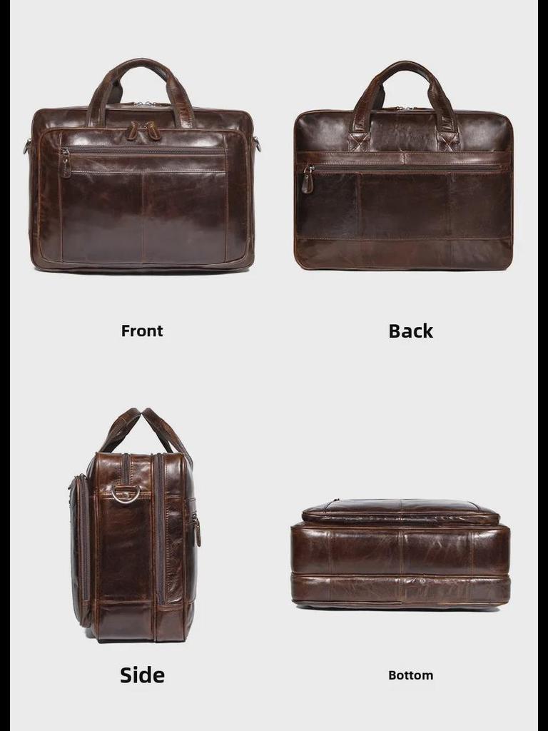 Men's High-End Genuine Leather Briefcase, 17-Inch Cowhide Business Bag