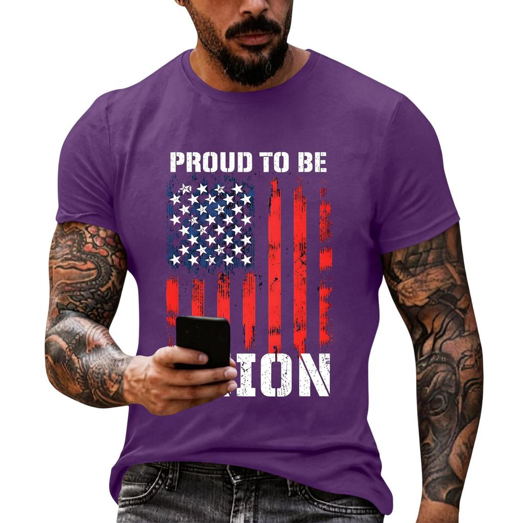 Men's Loose Fit Short Sleeve Casual T Shirt Labor Day Printed Graphic Tee Crew Neck Comfortable Top for Everyday Wear