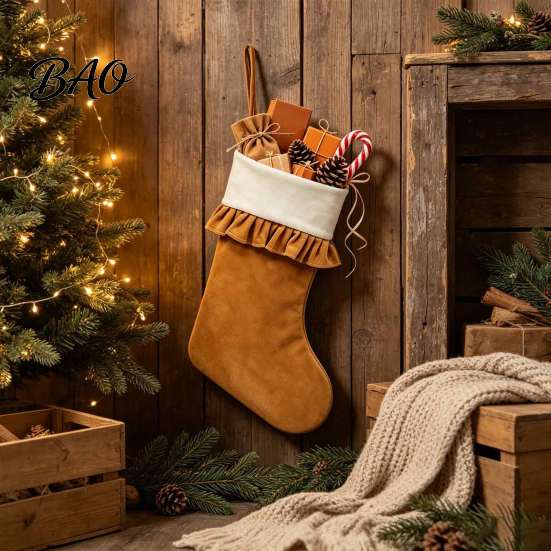 Festive Fireplace Mantle Decor Large Ruffled Cuff Christmas Stockings, Thick Xmas Gift Sack with Hanging Small Candy Pouches for Rope, Present