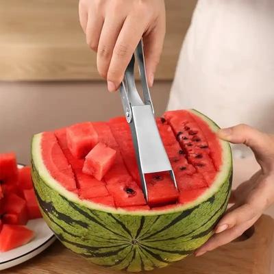 304 Stainless Steel 2-in-1 Fruit Fork Cutter Easy Use Uniformly Cube Cutting Watermelon Cutter Efficient Time Saving