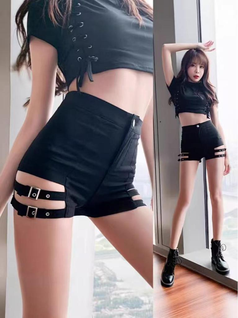 European & American High-Waisted Lace-Up Hollow Sexy Hot Pants