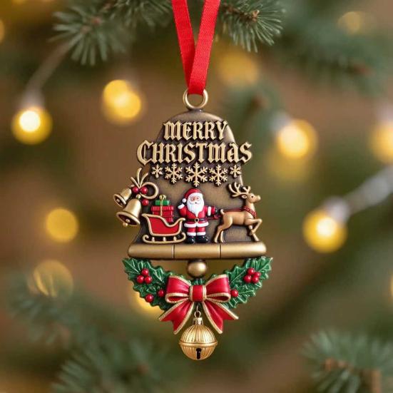 Vánoční ozdoby Oboustranný akrylový Santa Claus Zvonek Závěsná dekorace na stromek Domov Obchod Slavnostní sváteční párty dekorace