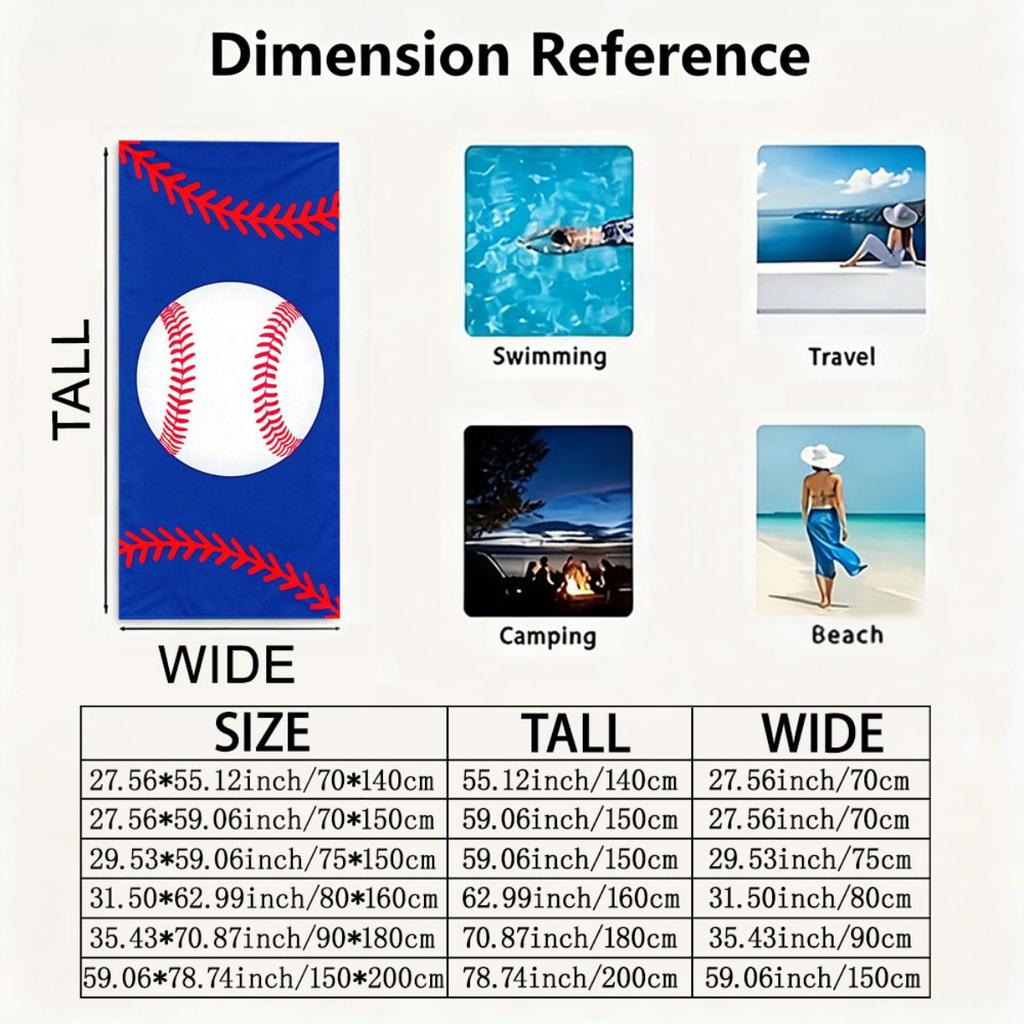 "Baseball Design" Oversized Beach Towel – Plush & Lightweight, Fun Sport Style, Perfect for Pool & Beach Use 90x180cm