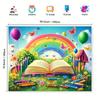 Rainbow Book & Crayons Kids Tapestry, Colorful Butterfly Floral Wall Hanging