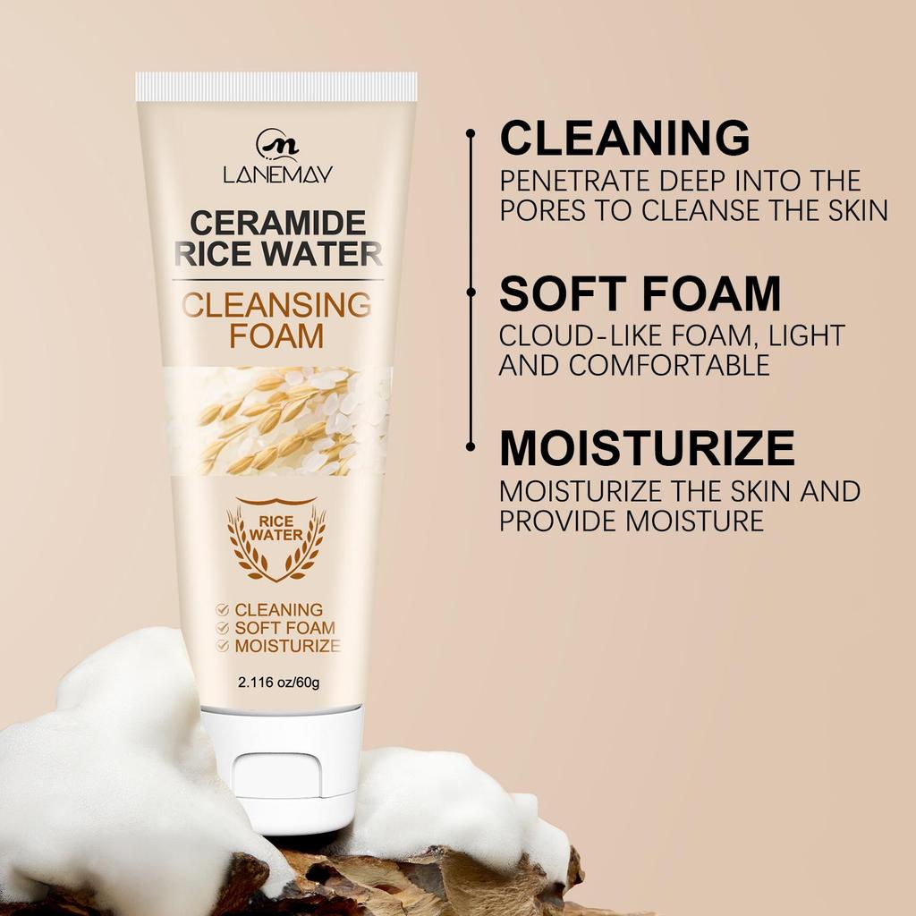 Ceramide Rice Water Cleansing Foam-Moisturize the Skin and Provide moisture-Gently Cleanses the Skin & Removes Excess Oil
