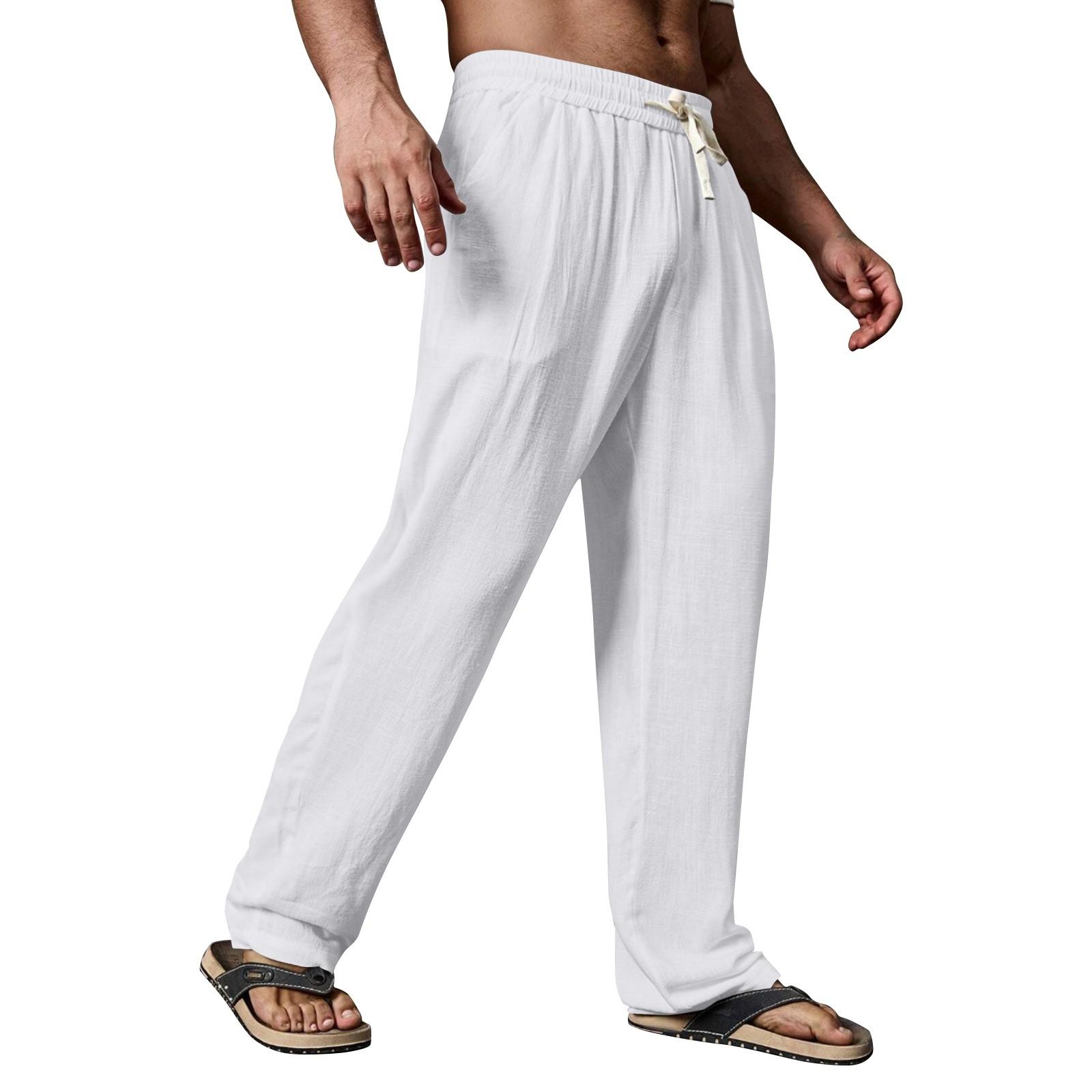 

Мужские летние повседневные брюки на шнурке Мужские дышащие брюки из хлопка и льна XL белый