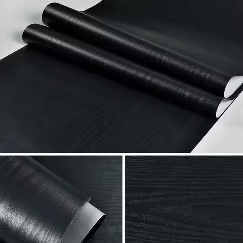 PVC Wood Grain Self-Adhesive Wallpaper Black White Solid Color 55cm Suitable For Wardrobes Kitchen Furniture And Wall Decoration
