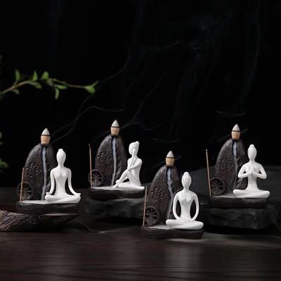 1pc, Zen Ceramic Handicraft Yoga Girl Backflow Incense Burner Incense Stick Holder Use In Office Teahouse (Without Incense)
